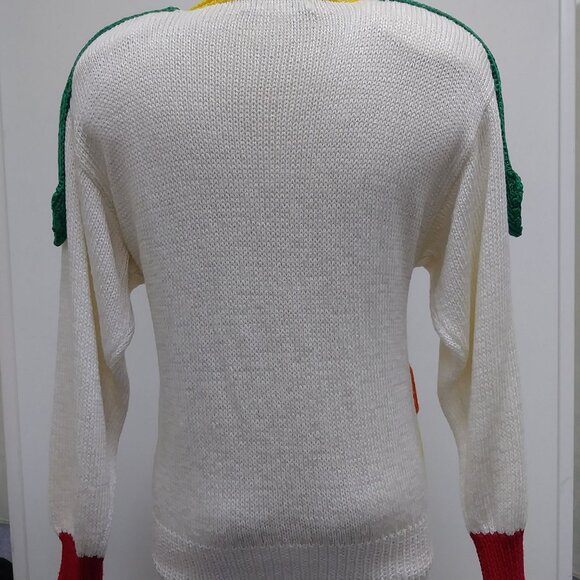 Sweater 80's Colourful -White with Red, Orange, Yellow, Green Accents & Nautical - Picture 3 of 9